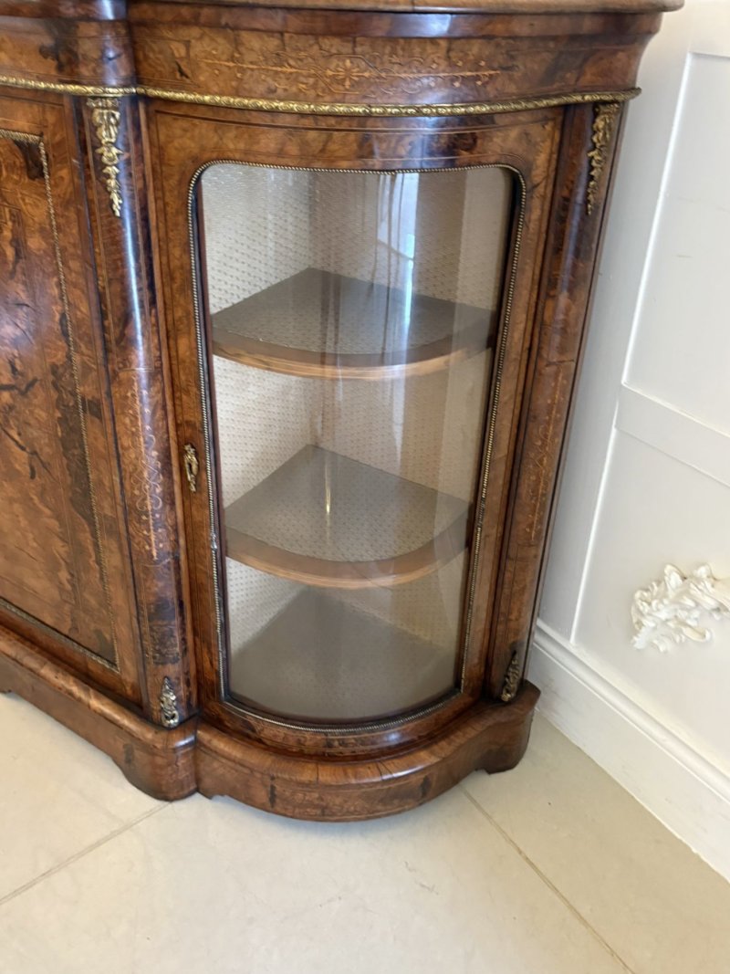 Outstanding Quality Antique Victorian Inlaid Burr Walnut Porcelain Mounted Credenza - Image 10